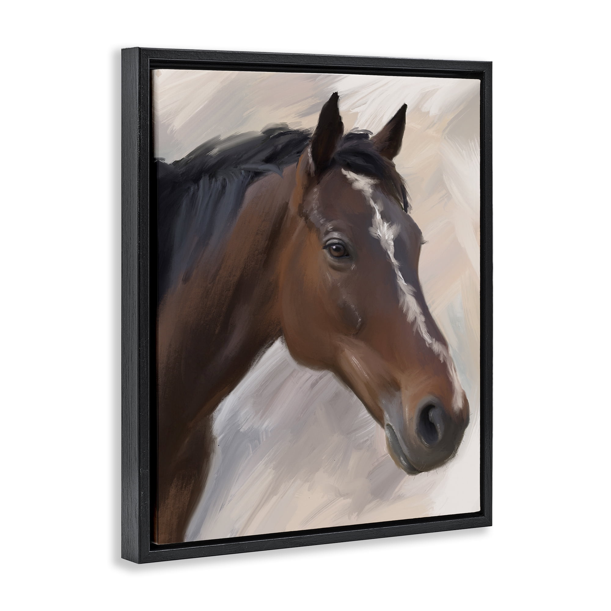 Stupell Industries Brown Farm Horse Animals Painting Black Floater Framed Canvas Art Print Wall Art, 17 x 21