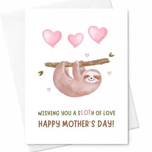 Funny Sloth Mother's Day Card From Kids, Cute Card For Mom
