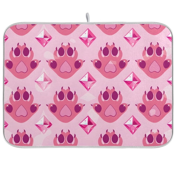 Cat Paw Pink Dish Drying Mat Dish Drainer Rack Mats Water Absorbent Non-Slip Easy Clean Heat Resistant for Kitchen Counter