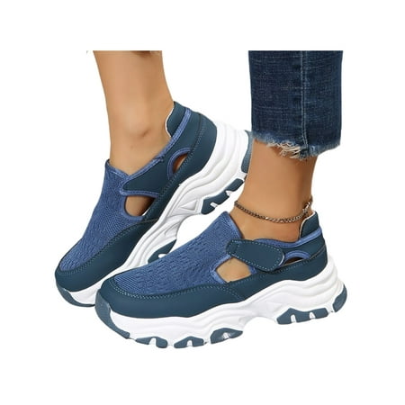 

Sanviglor Womens Casual Walking Shoe Magnetic Sneakers Thick Sole Athletic Shoes Fitness Comfort Non-slip Sport Sneaker Breathable Hollow Out Trainers Blue 5.5