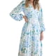 thumbnail image 3 of Vestido largo midi Cuello en V Cintura fruncida Linterna Manga larga Una línea Vestido elegante y fluido para mujer Azul claro XL, 3 of 6