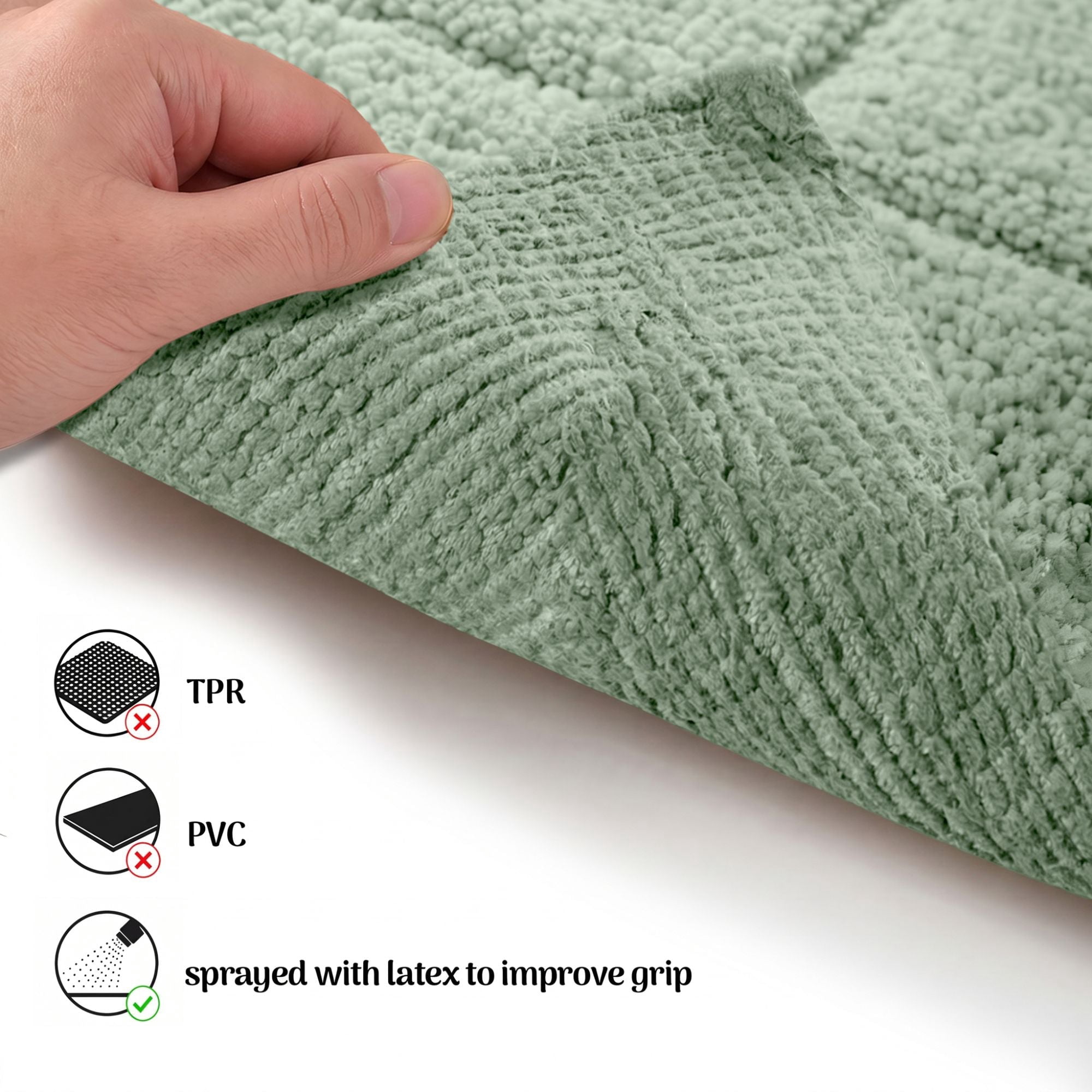 Superior Checkered Cotton Washable Non-Slip Bath Rug, Runner Size, Sage
