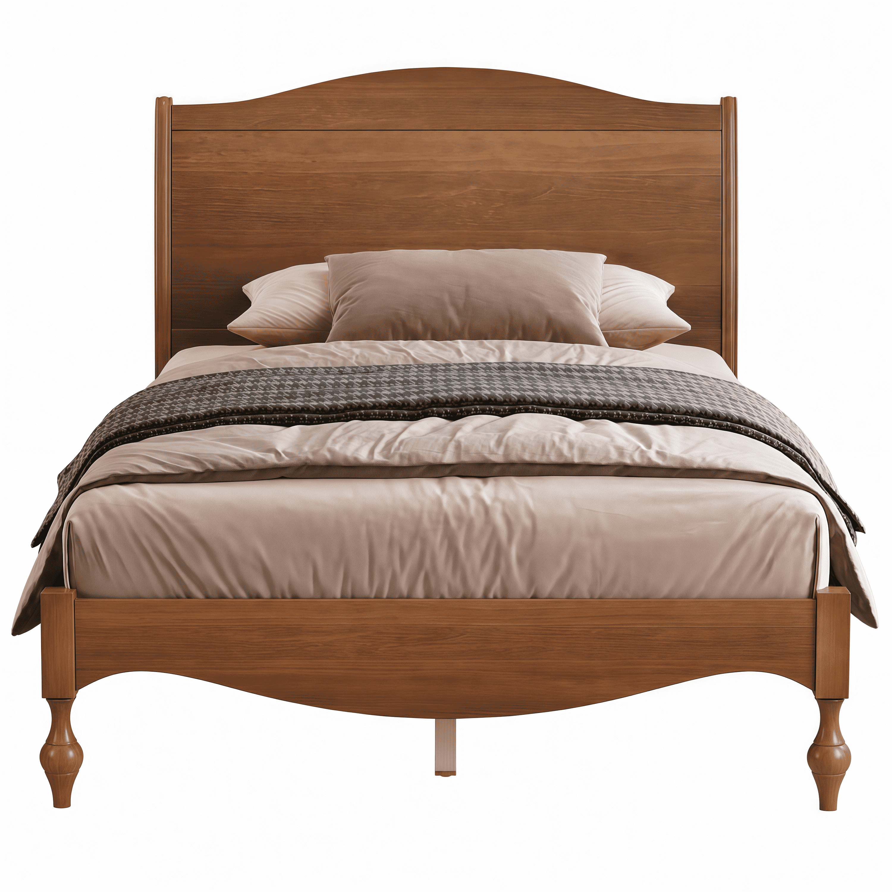 Euroco Wood Full Size Platform Bed with Traditional Arched Headboard, Vintage Bed Frame, No Box Spring Needed, Light Walnut