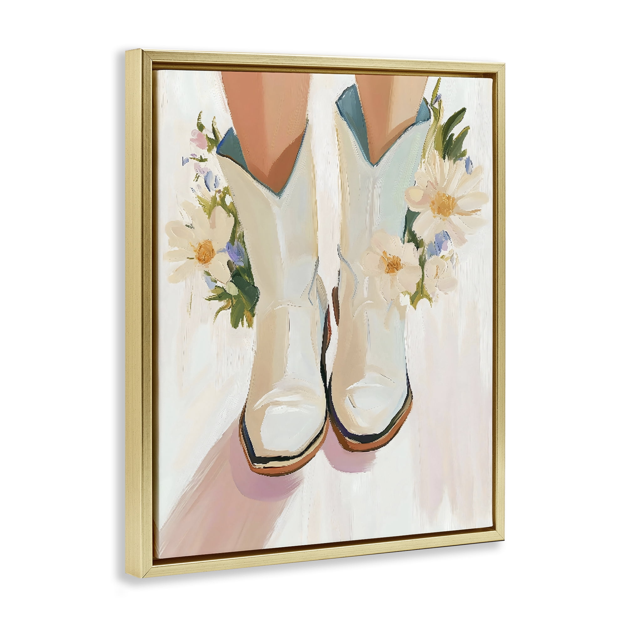 Stupell Industries Blooming Cowgirl Boots Gold Framed Floater Canvas Wall Art, design by The Prints Vibe