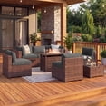 thumbnail image 2 of Clouddwell 8 Piece Outdoor Patio Furniture Set, Wicker Rattan Patio Sectional Sofa Sets with Fire Pit Table, Dark Gray, 2 of 7