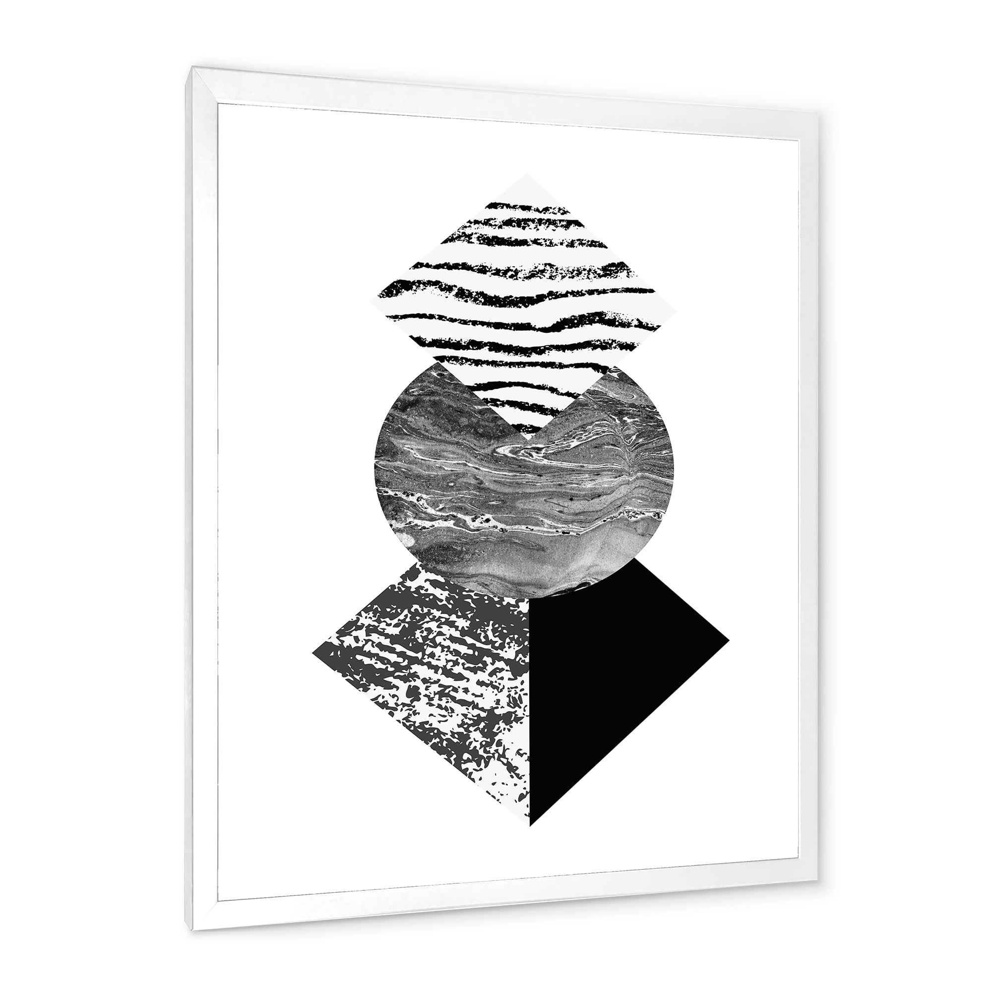Designart 'Abstract Geometry Shapes With Tropical Palm Leaf I' Modern Framed Art Print