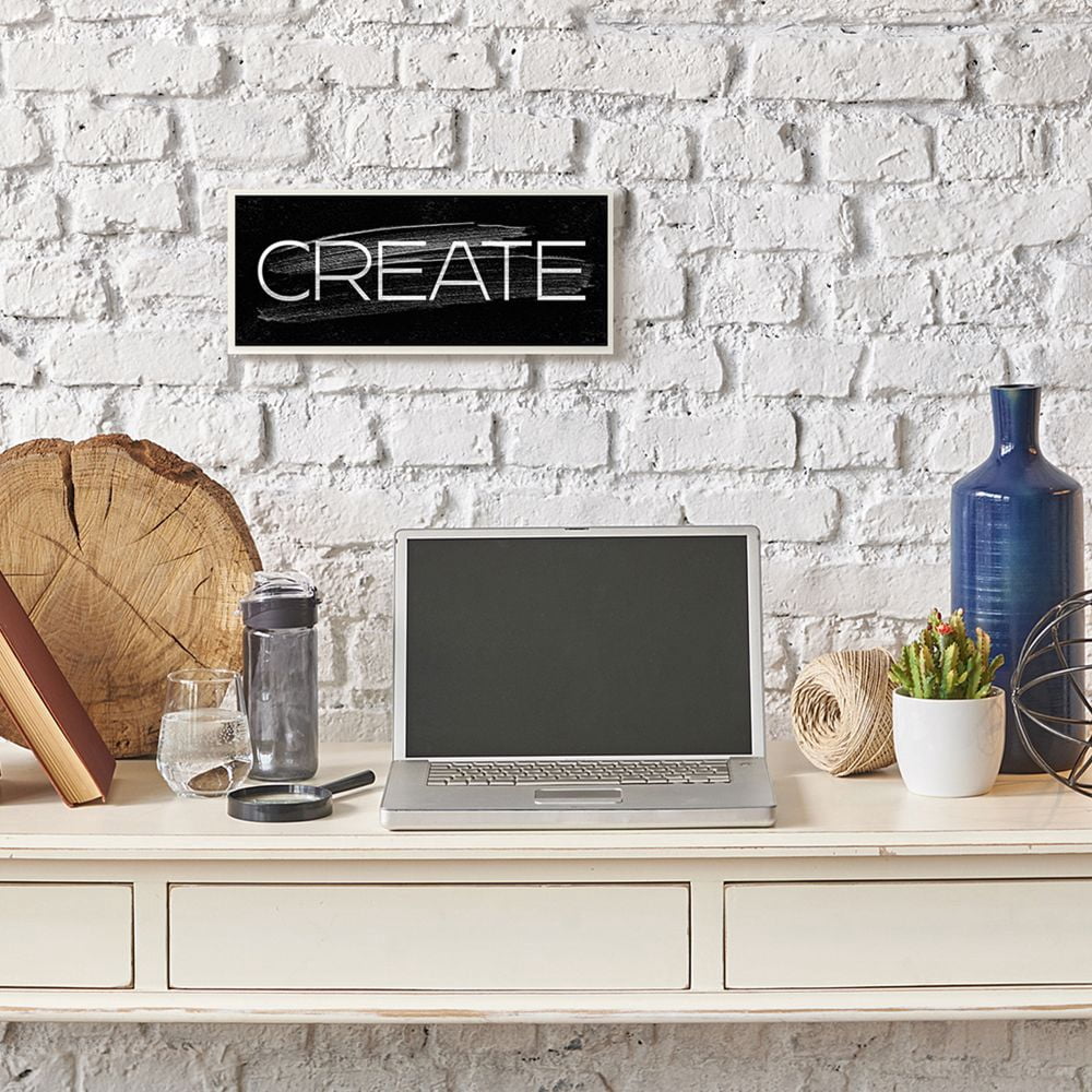 Stupell Industries Create Text Paint Stroke Inspired Black White Wall Plaque by Daphne Polselli