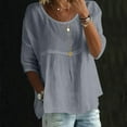 thumbnail image 2 of Feancey Summer Tops for Women Linen 3/4 Sleeve Blouse Round Neck Casual Loose Tunics Beach Vacation Pullover Tees Gray M, 2 of 7