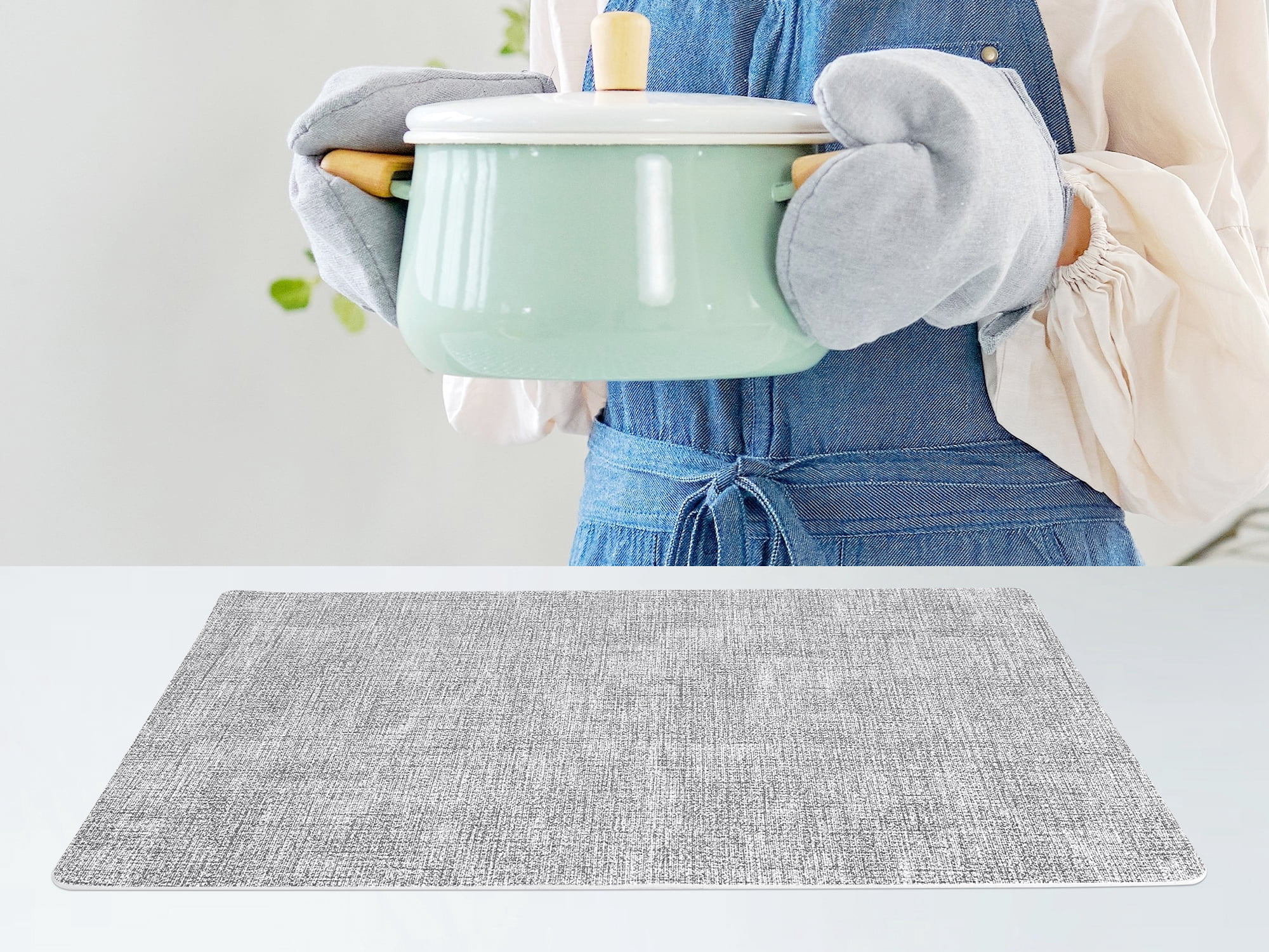 Unique Bargains Faux Leather Table Placemats for Kitchen Dining Table Light Gray White