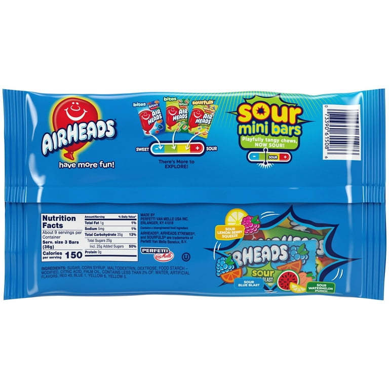 AirHeads Candy Variety Bag Sour Fruit Chewy Mini Bars 12 oz