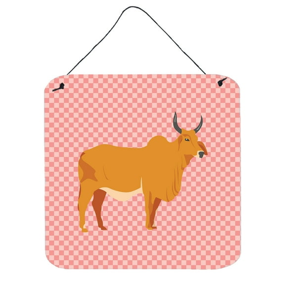 Carolines Treasures BB7825DS66 Zebu Indicine Cow Pink Check Wall or Door Hanging Prints, 6 x 6 in.