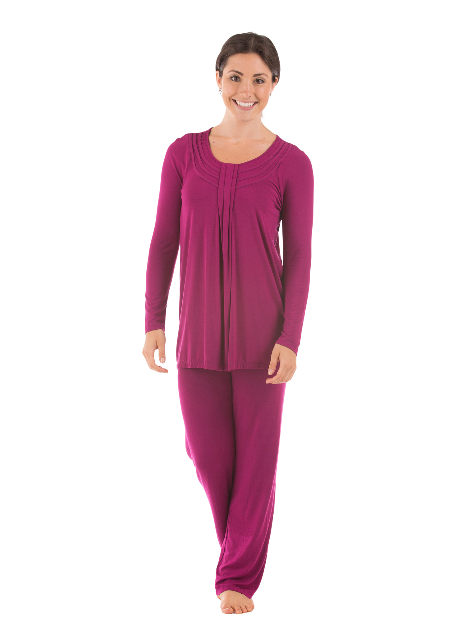 NACHILA Women's Bamboo Viscose Pajama Set | Long Sleeve Pleated Sleepwear | Loungewear With Pants