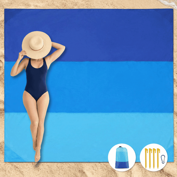 KEYAHAPPY Beach Blanket 79 "x 83" , Oversized Lightweight Sand Proof Waterproof Blanket with 4 Stakes, Large 4-7 Persons Picnic Blankets for Beach, Travel, Camping, Hiking, Picnic