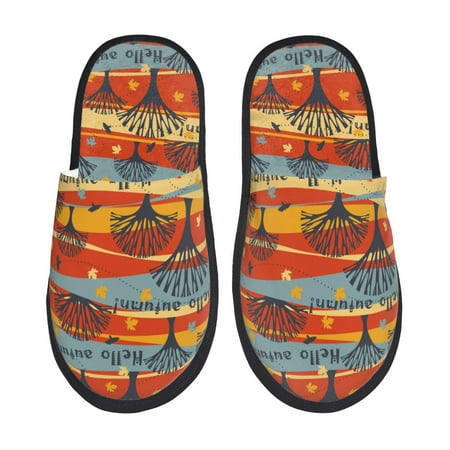 

Fuzoiu Vibrant Autumn Forest Hues Print Unisex Furry Slippers Plush Indoor Shoes Trendy House Slippers Anti-Skid EVA Sole House Shoes for Home Office and Travel -Medium