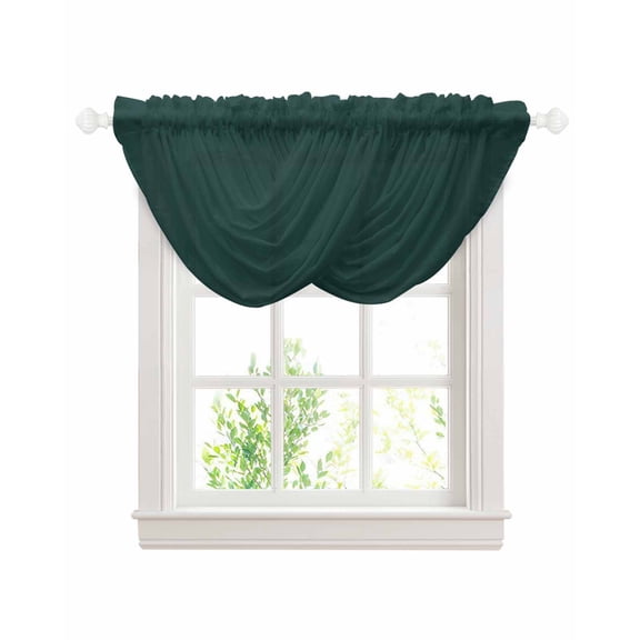 Waterfall Valances for Windows, Pure Dark Green Kitchen Sheer Valance Curtains, Simple Solid Color Rod Pocket Elegant Swag Valances for Living Room Bedroom, 47.2"x38.5", 2 Panel