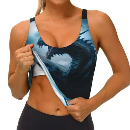 Qokaie Blue Thunder Storm Dragon Pattern Womens Scoop Neck Sports Bra Breathable Workout Vest Padded U Back Medium Impact Fitness Gym Yoga Bra Workout Crop Top