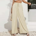 thumbnail image 3 of WREESH Womens Wide Leg Long Palazzo Pants Fashion Summer Casual Loose Pocket Solid Trousers Pants Beige, 3 of 7