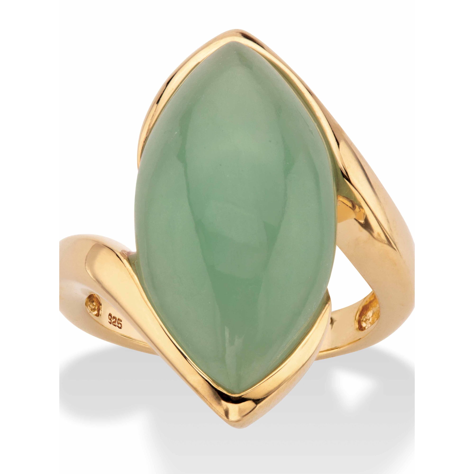 PalmBeach Jewelry Marquise-Cut Genuine Green Jade Cabochon Bypass Ring in 14k Gold-plated Sterling Silver