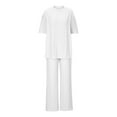 thumbnail image 3 of Honeeladyy Women 2 Piece Summer Outfits Casual Short Sleeve Tops with Long Pants Plus Size Tracksuit Lounge Sets White M, 3 of 5
