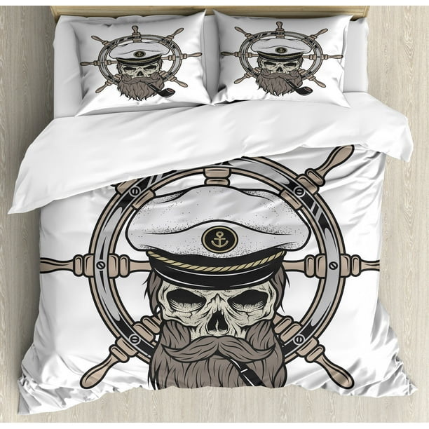 Skull Duvet Cover Set Captain Pirate Skull In Sailor Hat With