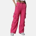 thumbnail image 2 of jtjvou Cargo Pants Women Hiking Travel Stretch Water Resistant Pants High Waisted Wide Leg Baggy Trousers with Pockets Pink L, 2 of 8