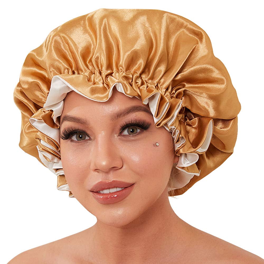 Star Detail Satin Bonnet Natural Hair Cover Jumbo Sleep Bonnets Adjustable With Drawstring
