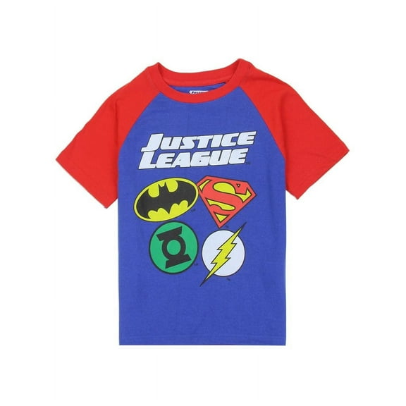 Justice League Little Boys' Hero Logos Raglan Tee