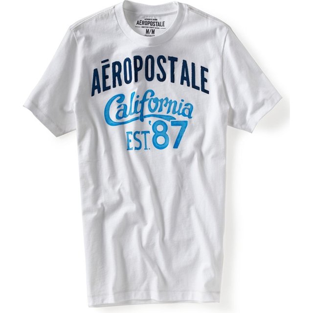Aeropostale Hombre California Est. Camiseta gráfica 87, blanca, mediana