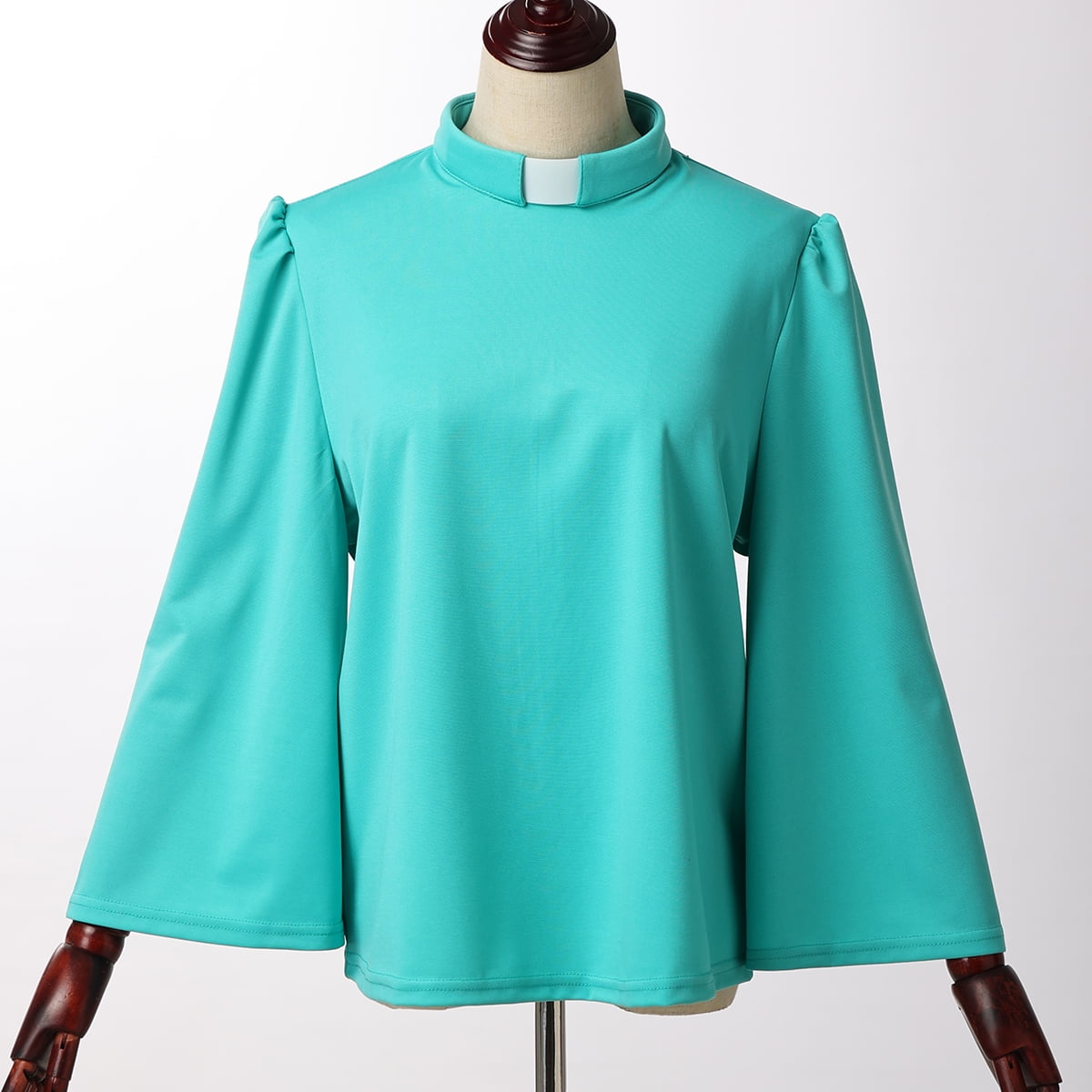 GRACEART Women Clergy Shirt Removedable Tab Collar Flare Sleeves Black