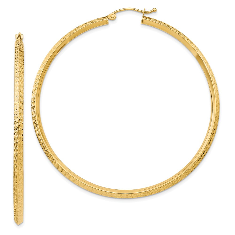 GemApex - 14K Yellow Gold Earring Hoop Women'S 55 mm Knife Edge Diamond