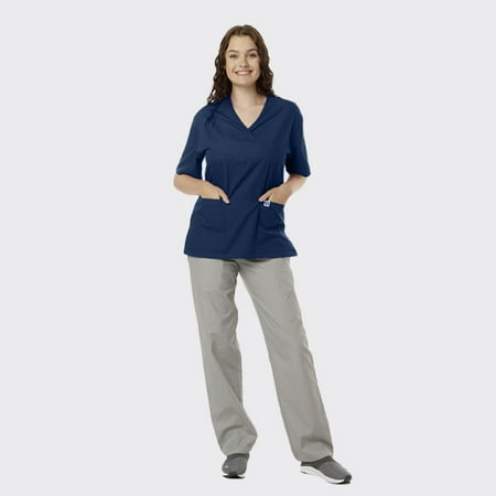 

SPECTRUM UNIFORMS Scrub Medical Tunic Tops Ladies Mock wrap Front Yoke Neck Medical Professionals Hospital and Lab Workwear Navy Blue