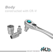 HB 1/2 Drive 120-Tooth Ratchet Handle AHU027-U | 3° Arc Swing Quick Release & Reversible Switch | Offset Ergonomic Grip with Hanging Hole | Micro Chrome Finish | Chrome Vanadium Steel Made in Taiwan