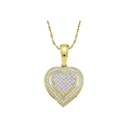 10kt Yellow Gold Womens Round Diamond Layered Heart Cluster Pendant 1/6