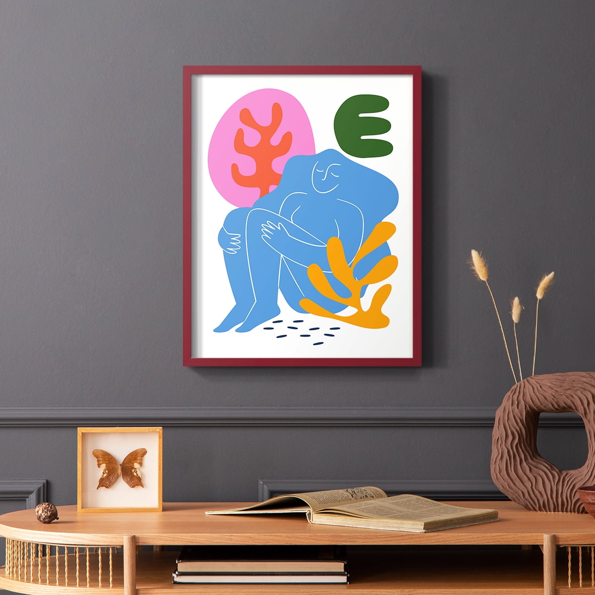 Matisse CDXLI in Red Solid Wood Framed Print No Nail Hanging