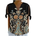 thumbnail image 1 of Vestidos Casuales Para Mujer, Blusas De Mujer De Moda Camiseta holgada de manga corta con cuello en V, botones y estampado sin posicionamiento para mujer, estilo informal y de moda, 1 of 6