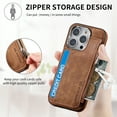 thumbnail image 6 of ELEHOLD for iPhone 14 Pro Multi-Functional Wallet Case,Premium PU Leather with Card Holders Zipper Storage Magnetic Case MagSafe Compatible Support Wireless Charging Full Protective Case,brown, 6 of 8