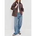 thumbnail image 6 of EMMIOL Women's Vintage Washed Denim Jacket Oversized Zipper Front Contrast Collar Jean Jacket with Pockets Casual Y2K Streetwear, 6 of 8