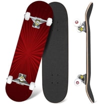31'' Complete Skateboard 7 Layer Canadian Maple Double Kick Deck Skateboards red star burst fabric texture symmetrical art Skate Board for Beginner Adult Gifts