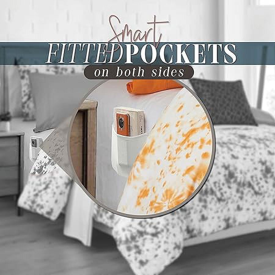 Elegant Comfort Reversible 10-Piece Comforter Set, Tie-Dye Print, Decorative Pillow and Fitted Sheet with Smart Pockets, Soft, Plush, Lightweight Material, 10pc Tie-Dye Set, Full, Orange