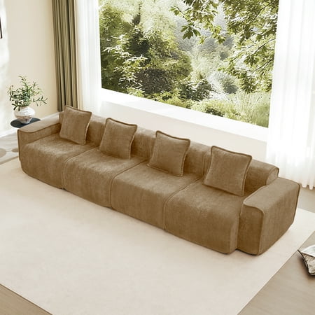 4-Seat Modular Boneless Sofa No Assembly Required for Living Room: Deep Seat Velvet Couch with Throw Pillows - Unbox in 5 Mins, Full Fluffiness in 72 Hours - Modern Sectional Sofa for Apartments