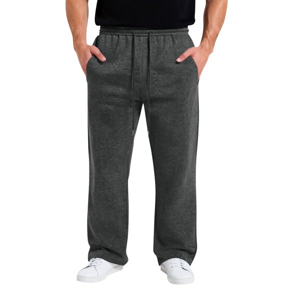 Men's Casual Baggy Sweatpants Straight Leg Cotton Sweat Pants Open Bottom Lounge Joggers with Pockets Dark Gray M