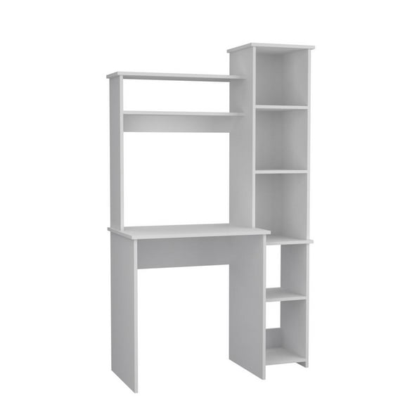 Aramis Ergonomically Designed Desk with Five Shelves, Two Larger Shelves - White