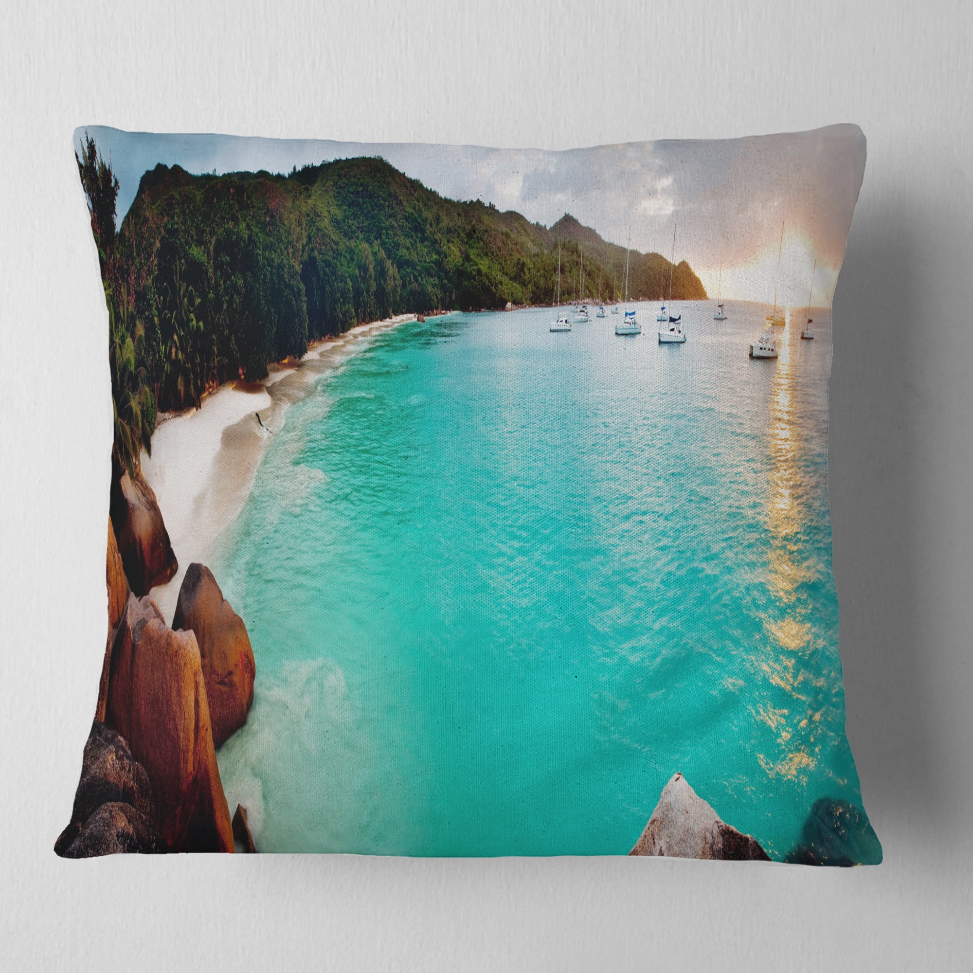 Designart Tropical Beach with Blue Waters - Seascape Throw Pillow - 16x16
