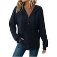 thumbnail image 2 of ClodeEU Womens Knit Hooded Sweaters, V Neck Button Down Shirt With Drawstring ,Henley Pullover Tops Navy,Womens Plus XXL, 2 of 6