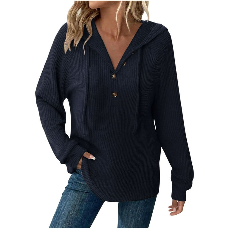 LWITHSZG Hoodies for Women Casual Loose V Neck Long Sleeve Henley