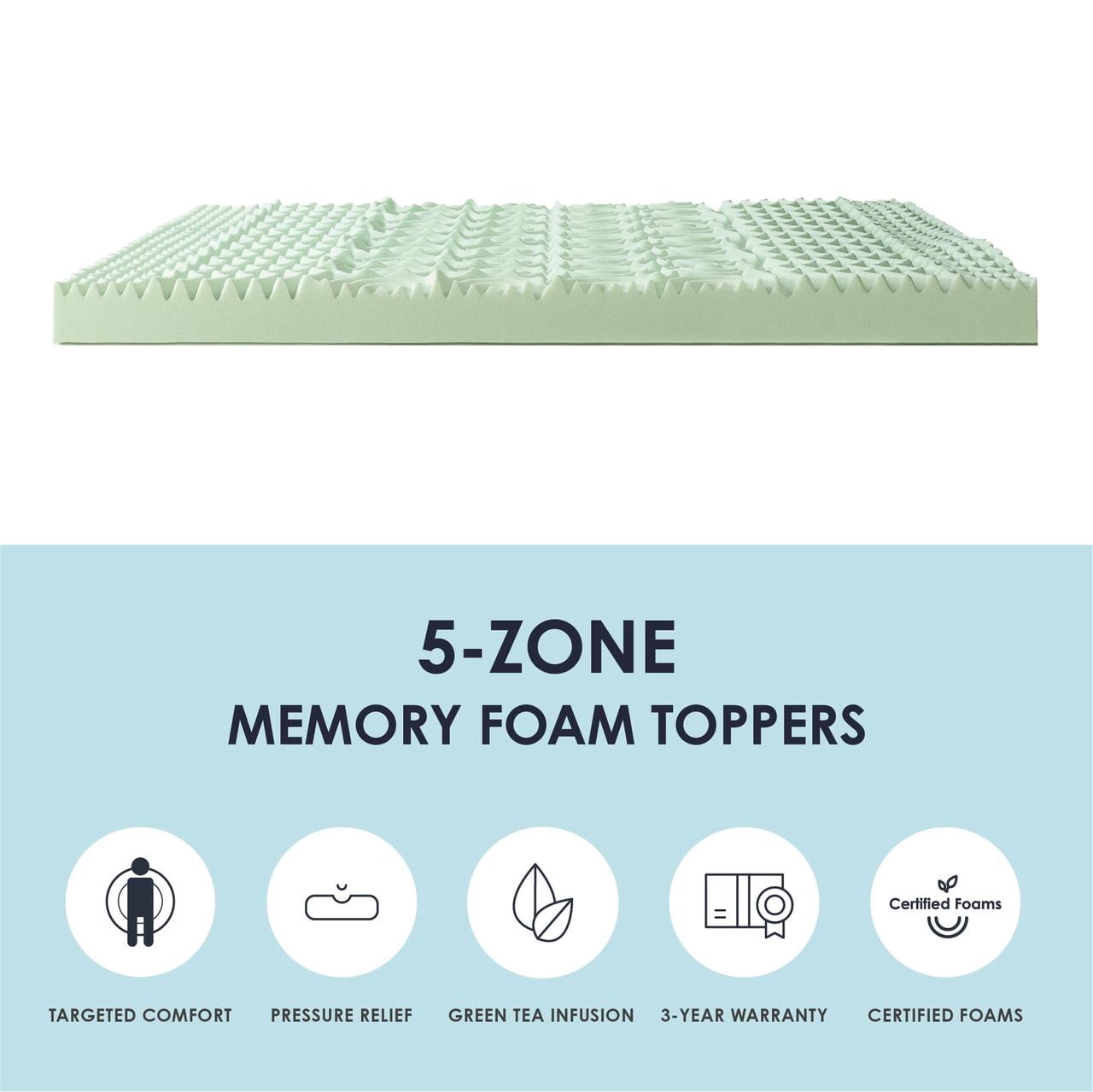 Best Price Mattress 4" 5-Zone Memory Foam Mattress Topper with Green Tea Infusion, King