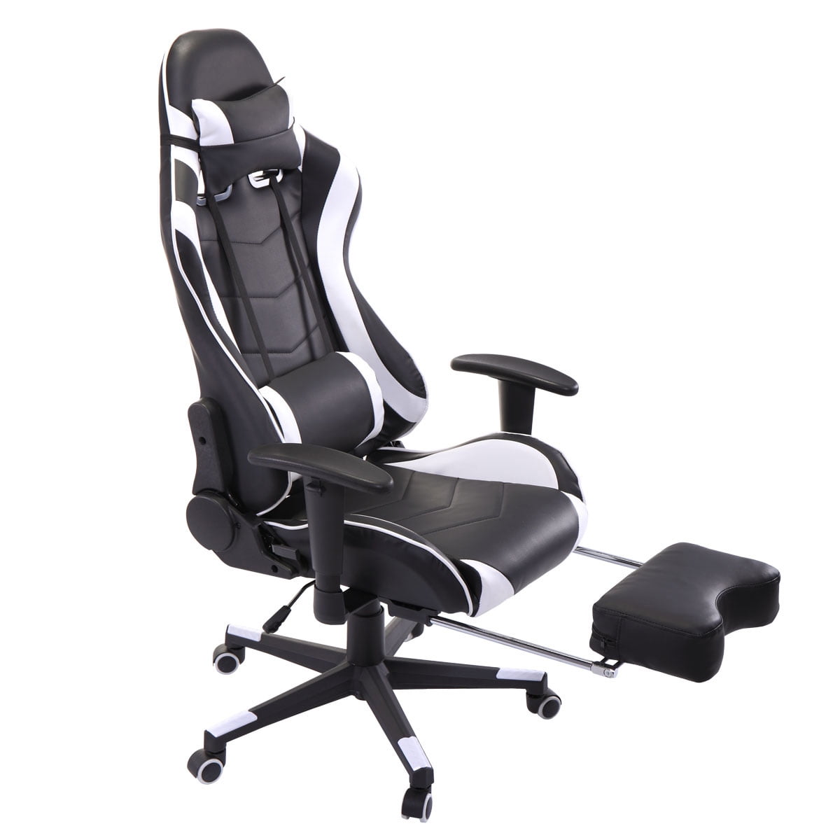 Kepooman High-Back Swivel Gaming Chair, Reclining Ergonomic Computer Chair with Lumbar Support - Black & White Kepooman High-Back Swivel Gaming Chair, Reclining Ergonomic Computer Chair with Lumbar Support - Black & White
