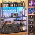 thumbnail image 3 of Baker Rack with Charging Station and LED Lights, Multifunctional Microwave Stand with 8 Open Shelves and Hutch, Coffee Bar with Spacious Desktop and 8-S Hooks for Kitchen, Black, 3 of 7
