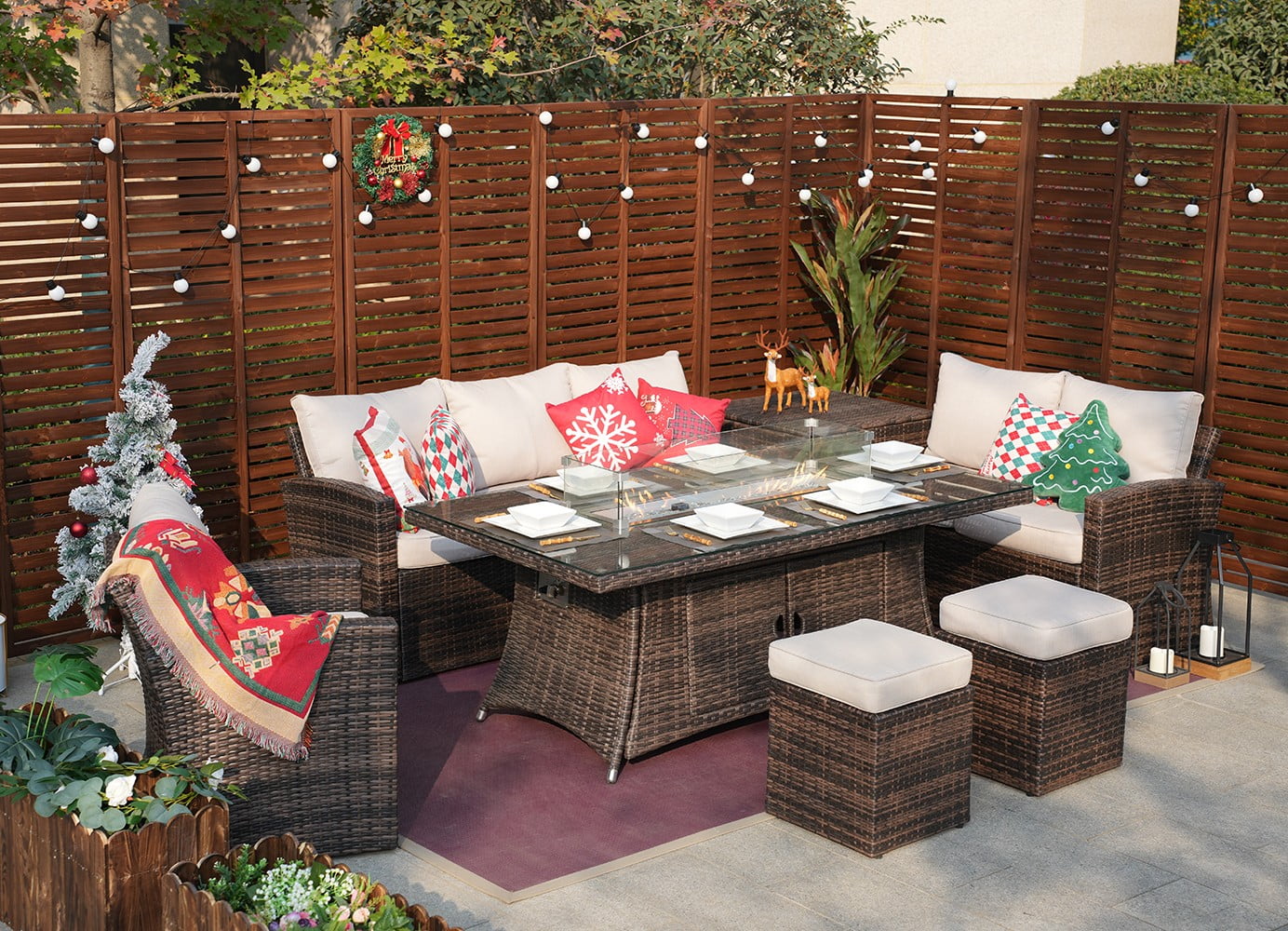 Direct Wicker Outdoor Furniture Gas Fire Rectangle Table Patio Wicker