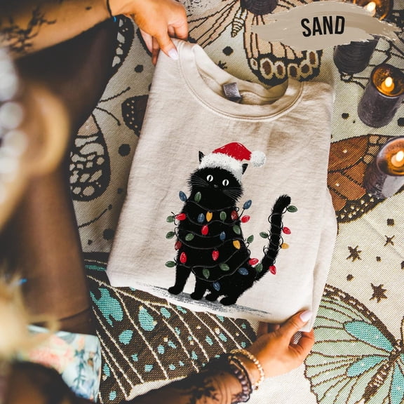 Cat Sweatshirt – Santa Hat & Lights All Size S-5Xl